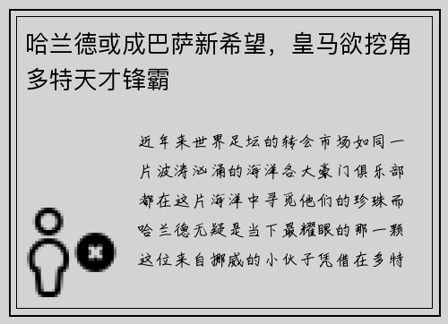 哈兰德或成巴萨新希望，皇马欲挖角多特天才锋霸