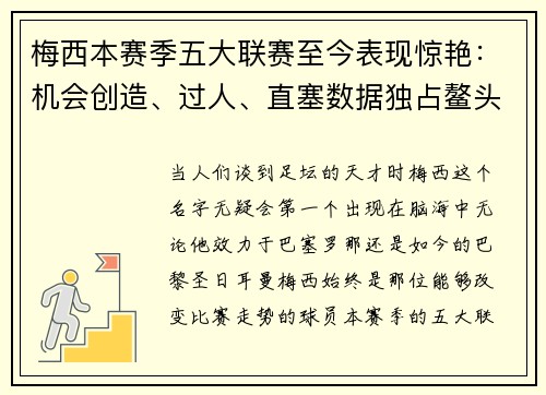 梅西本赛季五大联赛至今表现惊艳：机会创造、过人、直塞数据独占鳌头