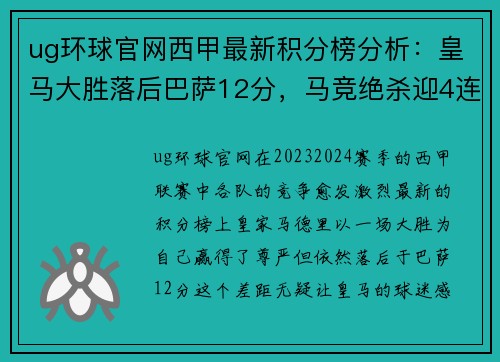 ug环球官网西甲最新积分榜分析：皇马大胜落后巴萨12分，马竞绝杀迎4连胜